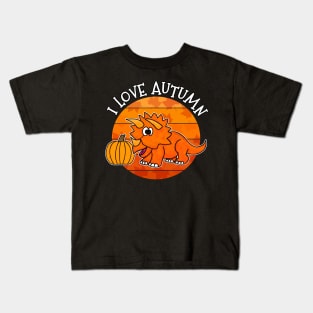 Autumn Triceratops Dinosaur Pumpkin Fall Thanksgiving Kids T-Shirt